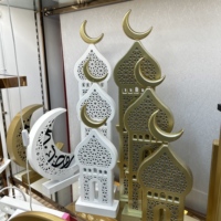 Nouvelle lanterne en bois Ramadan 2027 avec lumière LED, design tour de mosquée, lanterne en bois tour de mosquée avec lumière LED pour la décoration de la maison musulmane