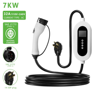 Cargador Portátil para Vehículos Eléctricos de 7KW 32A, Conector SAE J1772 TIPO 1, Enchufe NEMA 14-50P, 110V-240V, Pantalla LCD, Corriente Ajustable, Cable de Carga - Product Image 1