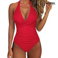 Nieuwe Sexy 1-delige Bikini Push-up Hoge Snijding Rugloze Cut-Out Kant Ademend Sheer Mesh Zwemkleding Spandex/Nylon Voorkant Logo Dames