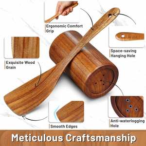 Gift 9-Piece Natural Teak Wood <b>Kitchen</b> Utensil Set Spoon Rest Holder Spatula Salad Fork Wooden Spoon-Dishwasher Safe - Product Image 3
