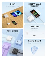 Regleta de enchufes 6 en 1 con protección contra sobretensiones, 13A, enchufe británico, montable en pared, con toma de corriente y puerto USB de 15.5W
