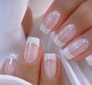 Uñas Postizas Cortas con Punta Francesa Blanca, Uñas Postizas Cuadradas con Acabado Cromado, Uñas Adhesivas - Product Image 2