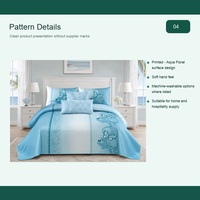Ensemble de draps de lit 6 pièces en coton poly aqua floral 250TC pour hôtellerie, marque privée Queen King