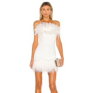 OEM New Fashion abbigliamento <span class=keywords><strong>bianco</strong></span> da donna elegante <span class=keywords><strong>con</strong></span> bordo in piuma Casual aderente Mini abito da donna - Product Image 1