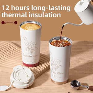 Tasse à café isotherme double paroi portable en acier inoxydable 316, motif Muguet, avec paille, vente directe usine - Product Image 3
