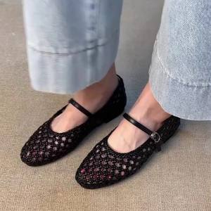 Nuevas Sandalias Planas de Cuero Genuino para Mujer 2026, Estilo Romano, Punta Redonda, con Hebilla y Diseño Calado Francés - Product Image 3