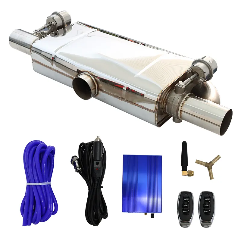Universal Vacuum Valves Exhaust Muffler Stainless Steel with Remote Controller set One Inlet Two Outlet T-type car mufflers