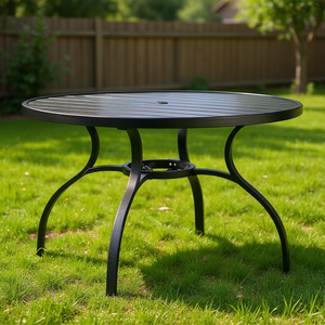 Mesa de comedor para patio exterior de 47 pulgadas, de metal y acero, con orificio para sombrilla, negra, estilo bistró contemporáneo, para jardín. - Product Image 2