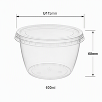 Bol jetable en plastique transparent 600 ml 115x68 mm avec couvercle, grand bol pour ramen, nouilles, ragoût, dîner, qualité alimentaire PP, restaurant