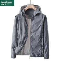 Jaket Tipis Pria Anti-Ultraviolet Anti-Kerut Bernapas Bahan Sutra Es Model Slim Fit Kerah Kancing Penutup Ritsleting