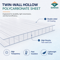 Plaque de polycarbonate alvéolaire transparente à double paroi 3mm 4mm 6mm pour toiture de serre, multicouche en PC