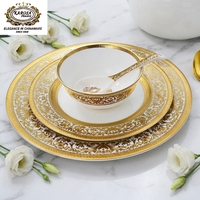 Service de table de luxe en porcelaine fine avec décor doré 24 carats, vaisselle royale, assiettes, bols, cuillères, pour mariage, banquet, fête, cadeau, kit complet