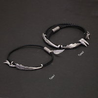 Bracelet en argent 925 vintage avec cordon ciré, fermoir magnétique, LOL XAYAH RAKAN, multi-couches, plume, feuille, bijoux de couple, DIY