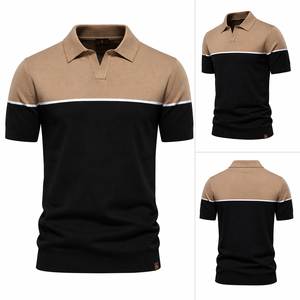 Camisas Polo Personalizadas de Manga Corta para Hombre, con Paneles de Color en Bloques Horizontales de Dos Tonos y Logotipo Bordado - Product Image 3