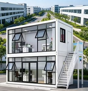 Maison conteneur préfabriquée personnalisable de 20 et 40 pieds, bureau portable, salle de douche pour le personnel, café avec mur-rideau en verre - Product Image 1