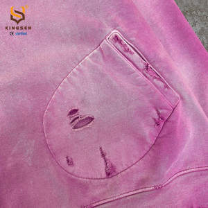 ผู้ผลิตเสื้อฮู้ดดี้ ออกแบบเสื้อฮู้ดดี้คุณภาพสูง ผ้าฝ้ายเฟรนช์เทอร์รี่ สไตล์วินเทจ ลุคทำเก่า เสื้อฮู้ดดี้ซิปแบบฟอกสี สำหรับผู้ชาย - Product Image 3