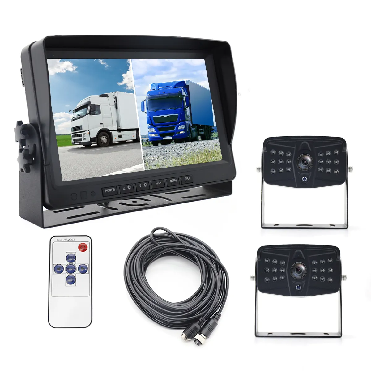 9 inch 2ch Car Monitor for Auto 2 Split Car Screen Roof Mount Monitor Recorder AHD LCD Display for Truck Bus RV Rear View Camera