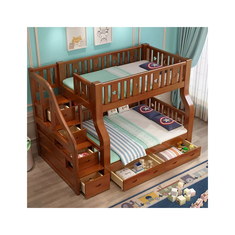 2020 חדש רישום קלאסי עיצוב חדר שינה ריהוט חום ילד מוצק מיטת עץ