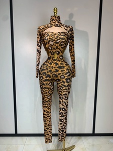 Combinaison en spandex pour femme, motif léopard, strass dorés, sexy, pour séance photo d'anniversaire, soirée, club, <span class=keywords><strong>danse</strong></span>, scène, Halloween - Product Image 1
