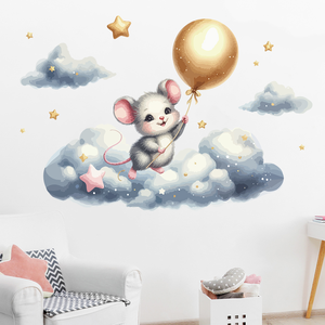 Autocollant mural petite <span class=keywords><strong>souris</strong></span> avec étoiles et nuages, autocollants muraux pour chambre d'enfant, salon, vinyle auto-adhésif amovible - Product Image 5