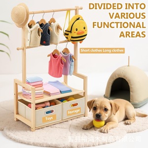 Wooden pet <b>clothes</b> rack, dog and <b>cat</b> toy storage rack, multi-layer solid wood pet wardrobe, pet supplies and hat rack - Product Image 3