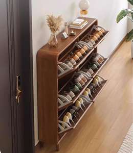 خزانة أحذية خشبية عصرية بزوايا دائرية مع مساحة تخزين كبيرة للمدخل والاستخدام المنزلي - Product Image 5