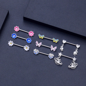 Set 5 14G Plata Médico Acero Corazón-Oso Ursa Zircon Pezón <span class=keywords><strong>Piercing</strong></span> Pecho Anillo Joyería para Mujeres Niñas para Bodas - Product Image 5