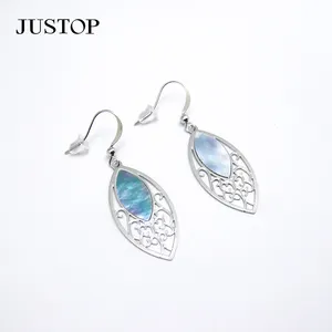 Wholesale Leaf Design Shell Brass Silver Jewelry Supplier Double Layer Dangle Earring Jewelry