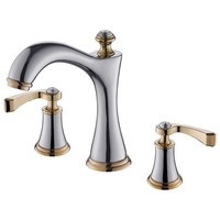 Robinet de lavabo de salle de bain noir et or, robinet en laiton moderne à trois trous, robinet de lavabo à double poignée, mélangeur d'eau froide et chaude