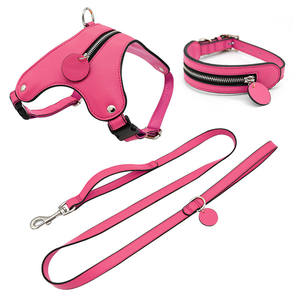 高級ソフトレザー犬用ハーネスリーシュセット調節可能卸売在庫製造リサイクル小型大型ペットカラーリードウォーキング - Product Image 4