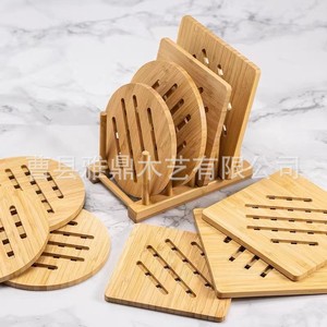 Bamboo Coaster Set Round And Square Hollow Heat Insulation <b>Mat</b> Natural Wood Color Eco Friendly Home Use - Product Image 1