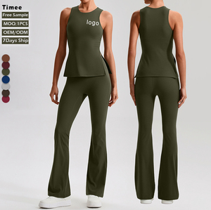Nuovo Arrivo: Set Yoga da Donna 2 Pezzi ad Asciugatura Rapida, Vestibilità Slim, con Top Senza Maniche e Leggings a Zampa per Palestra e Fitness Quotidiano - Product Image 1