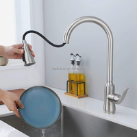 Robinet de lavabo de salle de bain en acier inoxydable à montage sur comptoir, monocommande, design moderne, finition chromée, rotation à 360 degrés, douchette extractible