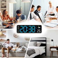 Horloge murale numérique intelligente à LED avec télécommande, grand écran rectangulaire, prix compétitif, affichage de la température et de l'heure, pour la maison