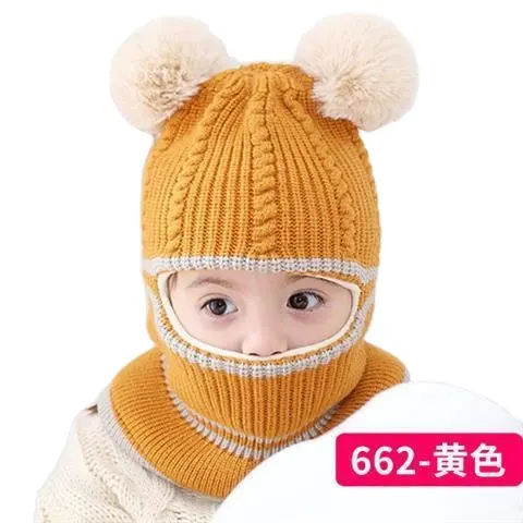 Conjunto de cachecol para bebês recém-nascidos, bebê com pompom, desenho animado infantil, menina, menino, gorro de inverno para crianças, quentes, tricotados, meninos e meninas