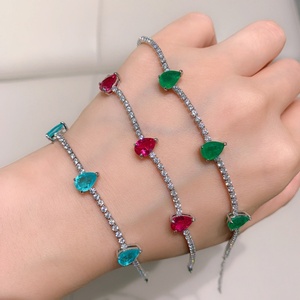 Minimalist Trendy Jewelry Eco-friendly Copper Emerald Green Paraiba Cubic Zirconia Designer <b>Bracelet</b> for Premium Gift - Product Image 1