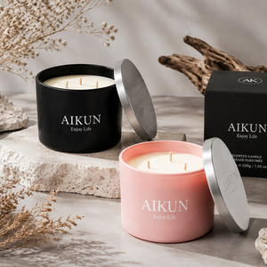 AIKUN <b>Large</b> Cylinder Glass Jar Aromatherapy <b>Candle</b> Three Wicks Scented <b>Candle</b> for Bedroom Spa OEM - Product Image 1