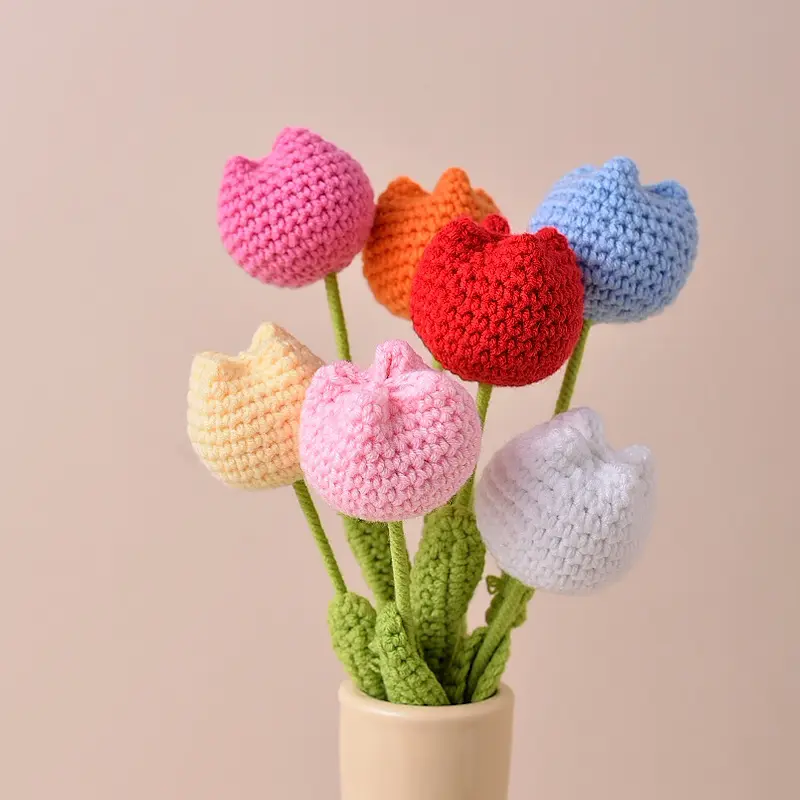 Musim bunga rajut bunga Tulip dekorasi rumah pesta pernikahan Crochet tunggal bunga Tulip hadiah DIY