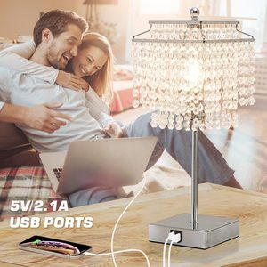 <strong>Crystal</strong> Touch <strong>Table</strong> <strong>Lamp</strong> Bedside <strong>Lamps</strong> USB C+A Ports Gold Eco-Friendly Simple 3 Way <strong>Crystal</strong> Shade Dimmable AC Bedroom Lights - Product Image 3