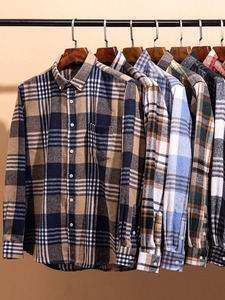 เสื้อเชิ้ตแขนยาวลายสก็อตผ้าฝ้าย 100% สำหรับผู้ชาย ปกคอปกเสื้อแบบพับได้ สไตล์ลำลอง สำหรับฤดูใบไม้ร่วง - Product Image 1