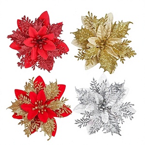 Flores Artificiais de Plástico em Três Camadas com Tema de Natal, Feitas à Mão com Pó Dourado, Estilo Cartoon/Europeu, Presente para Crianças, Natal Vermelho - Product Image 1