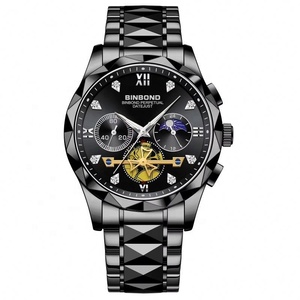 Montre de luxe pour homme avec chronographe tourbillon, étanche, lumineuse, affichage 24H, calendrier, montre à quartz en acier inoxydable pour affaires - Product Image 5