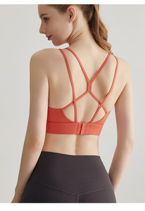 Sujetador deportivo para mujer al por mayor con doble tirante fino, cierre trasero cruzado, acolchado, de soporte bajo, para correr, pilates, entrenamiento y yoga, tipo top corto - Product Image 5