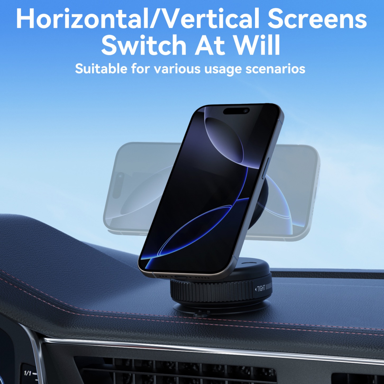 KK Model KK20250901 Universal Magnetic Car Phone Holder - 360° Rotation Vacuum Suction Cup