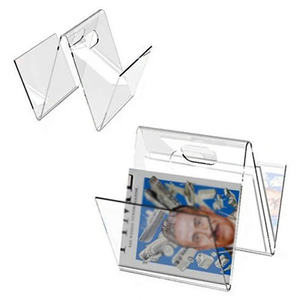 Portariviste in cristallo acrilico a forma di W portariviste in acrilico con foro per maniglia Lucite <span class=keywords><strong>porta</strong></span> libri <span class=keywords><strong>porta</strong></span> giornale - Product Image 5