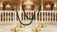 Poteau de guidage en or blanc avec boule, corde en velours vert foncé, barrière de contrôle de foule pour hôtel