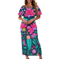 Robe Courte Bohème Colorée à Motifs Floraux d'Art Mexicain Classique pour Femme, Ensemble 2 Pièces à Volants aux Épaules, Personnalisable, Décontracté, Vente en Gros pour Îles