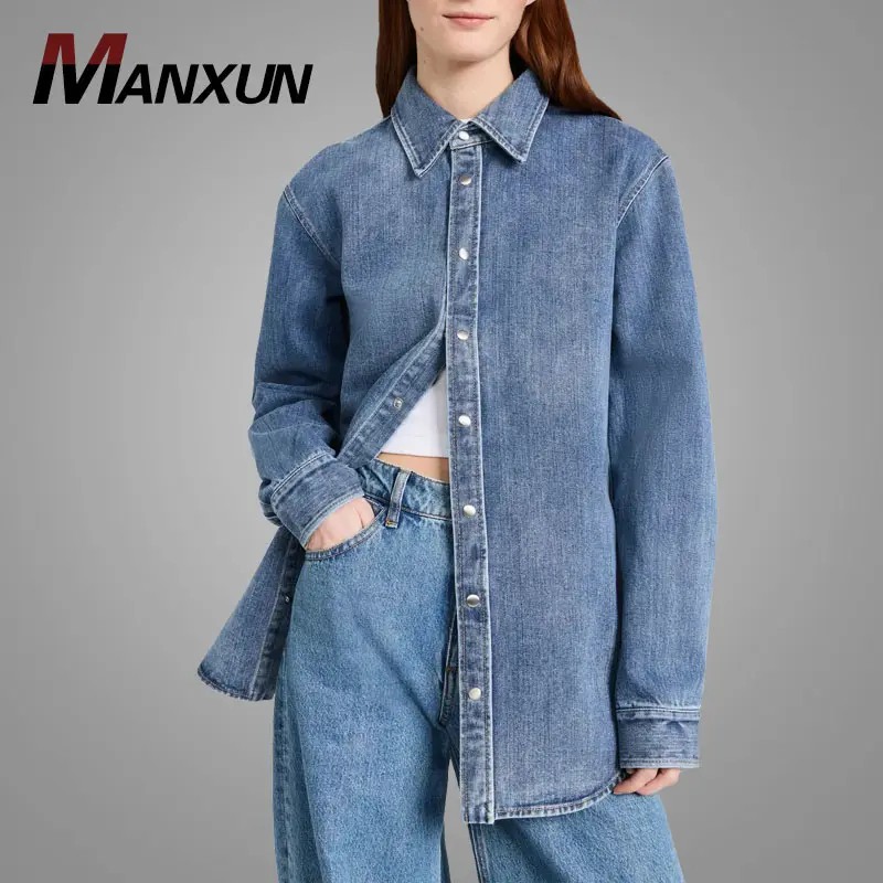 Vente à chaud de vêtements personnalisés pour femmes veste-chemise en jean en coton boutonné pour femmes hauts de chemisier à la mode vente en gros