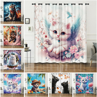 Rideaux pour enfants de style moderne, occultants, isolants, à fort pouvoir d'ombrage, en tissu 100% polyester, impression numérique 3D, motif de chat mignon de dessin animé