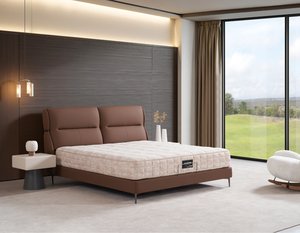 <span class=keywords><strong>Letto</strong></span> Minimalista in Pelle Imbottito, con Testiera Morbida a Ala e Piattaforma Doppia Imbottita <span class=keywords><strong>per</strong></span> Casa e Hotel - Product Image 1